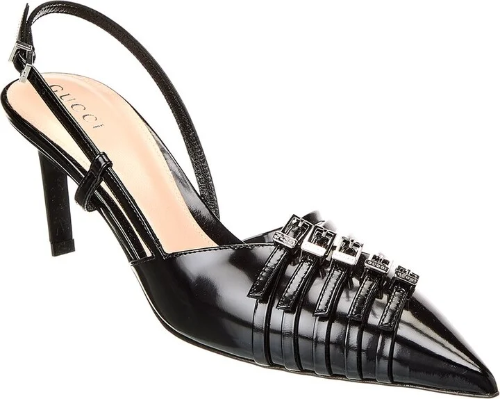 Gucci Logo Leather Slingback Pump