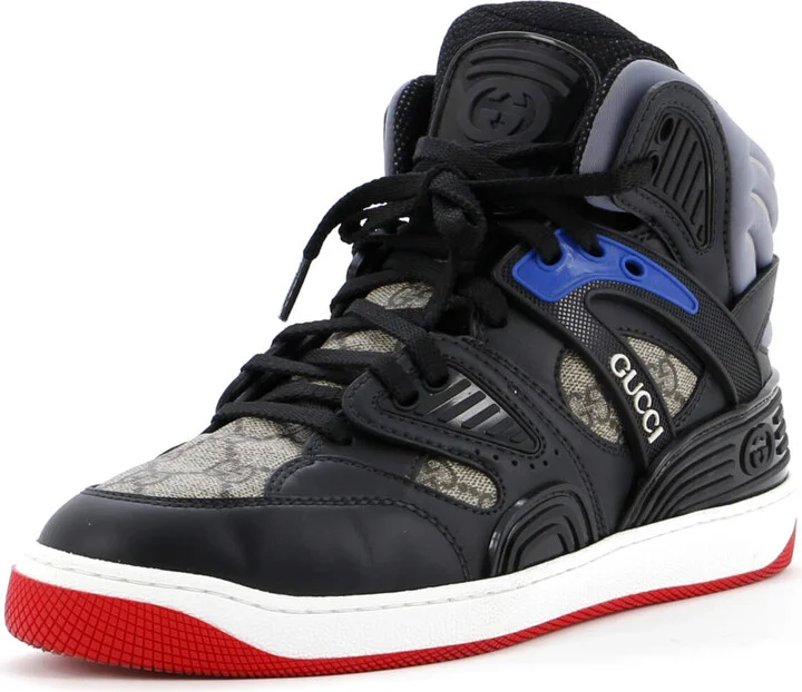 GUCCI Men's Gucci Basket High-Top Sneakers GG Coated Canvas and Demetra