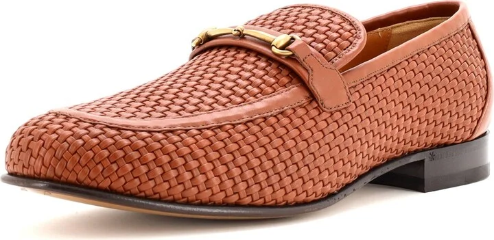 GUCCI Men's Horsebit Loafers Woven Leather