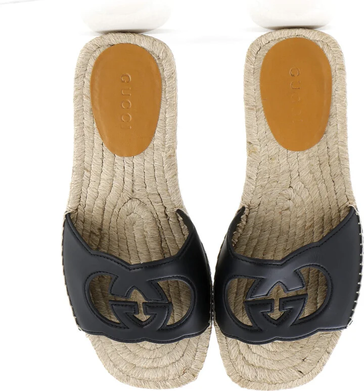 GUCCI Men's Interlocking G Cut-Out Espadrille Slide Sandals Leather - Image 2
