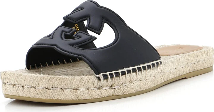 GUCCI Men's Interlocking G Cut-Out Espadrille Slide Sandals Leather