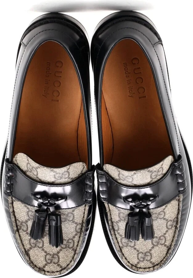 GUCCI Men's Kaveh Tassel Loafers Leather with GG Coated Canvas - Image 2