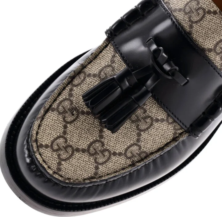 GUCCI Men's Kaveh Tassel Loafers Leather with GG Coated Canvas - Image 5