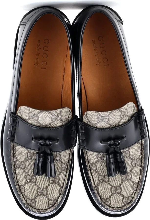 GUCCI Men's Kaveh Tassel Loafers Leather with GG Coated Canvas - Image 2