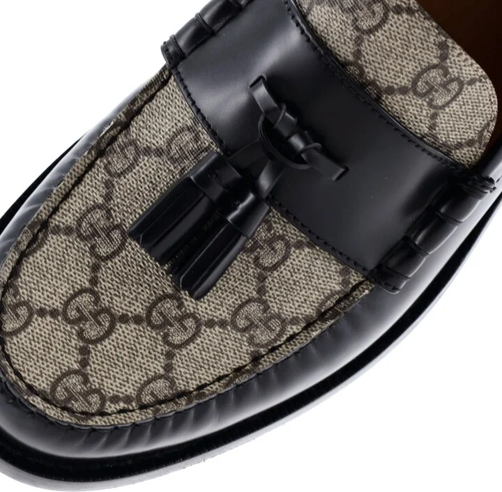 GUCCI Men's Kaveh Tassel Loafers Leather with GG Coated Canvas - Image 5