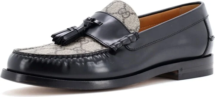 GUCCI Men's Kaveh Tassel Loafers Leather with GG Coated Canvas
