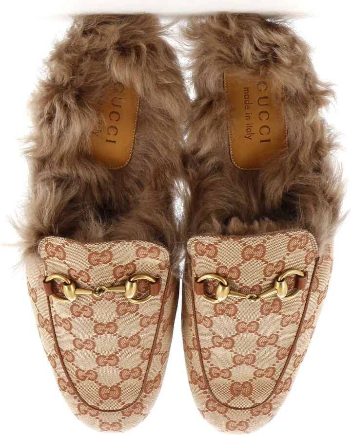 GUCCI Men's Princetown Mules GG Canvas with Fur - Image 2