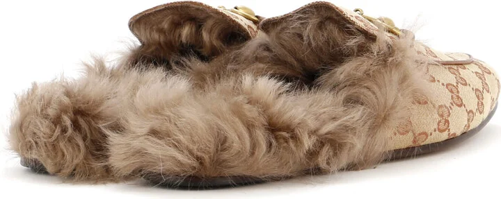 GUCCI Men's Princetown Mules GG Canvas with Fur - Image 3