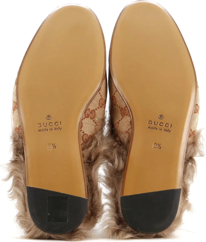 GUCCI Men's Princetown Mules GG Canvas with Fur - Image 4