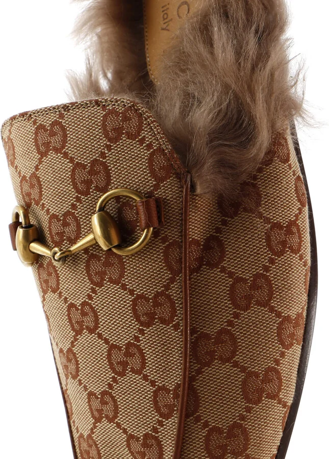 GUCCI Men's Princetown Mules GG Canvas with Fur - Image 5