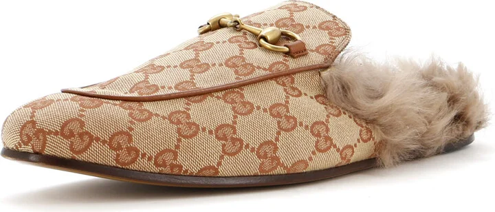 GUCCI Men's Princetown Mules GG Canvas with Fur