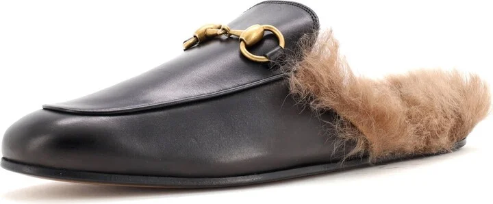 GUCCI Men's Princetown Mules Leather with Fur