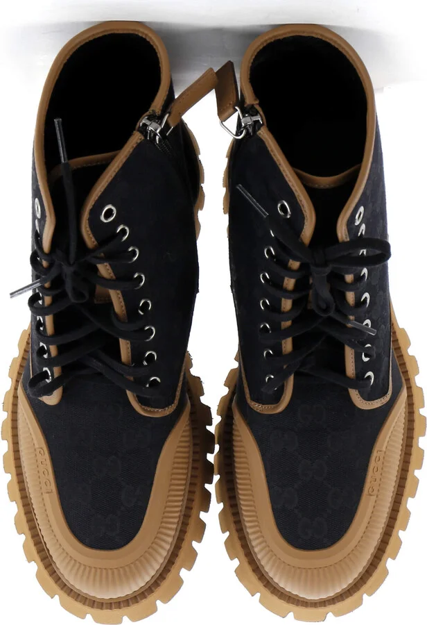 GUCCI Men's Zipped Lace Up Hiking Boots GG Canvas - Image 2