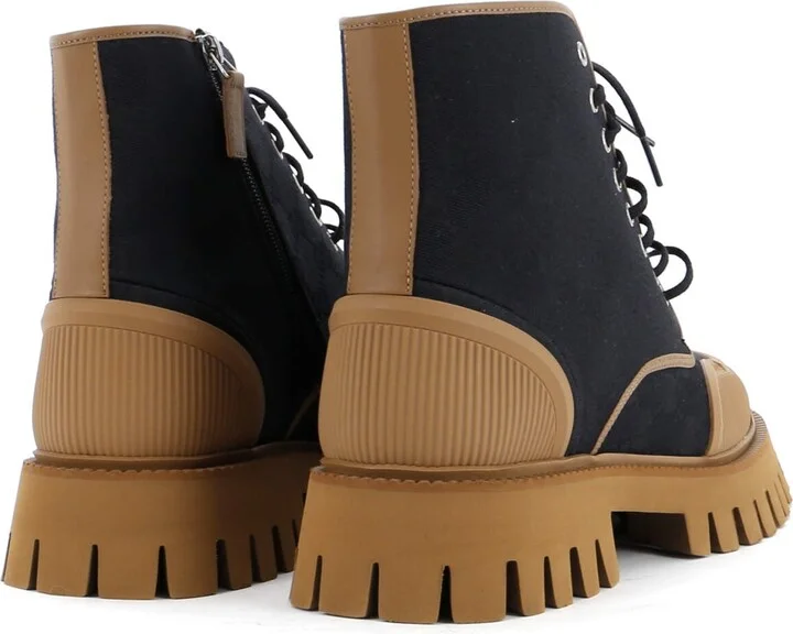 GUCCI Men's Zipped Lace Up Hiking Boots GG Canvas - Image 3