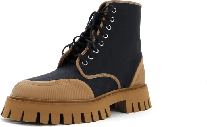 GUCCI Men's Zipped Lace Up Hiking Boots GG Canvas