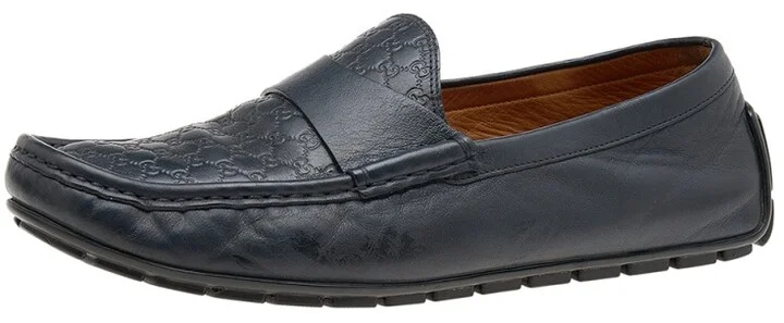 Gucci Midnight Blue Micro Guccissima Leather Slip On Loafers Size 42