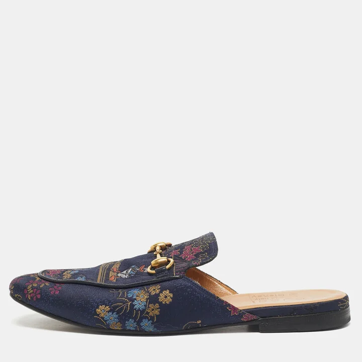 Gucci Multicolor Brocade and Satin Princetown Mules Size 40