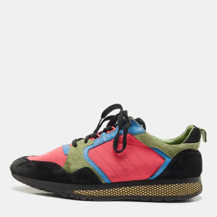 Gucci Multicolor Nylon and Suede Lace Up Sneakers Size 42