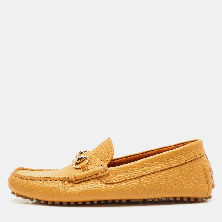 Gucci Mustard Leather Horsebit Driver Loafers Size 41.5