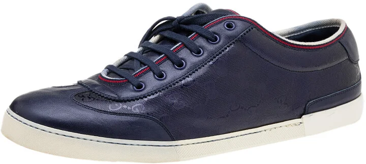 Gucci Navy Blue GG Imprime Canvas And Leather Low Top Sneakers Size 47