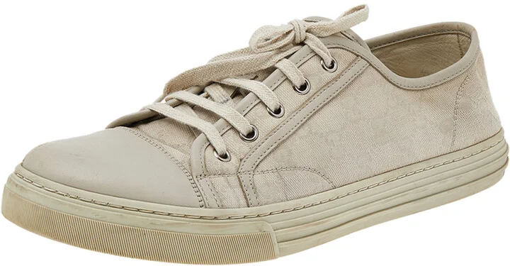 Gucci Off-white Leather And GG Canvas Low Top Sneakers Size 43