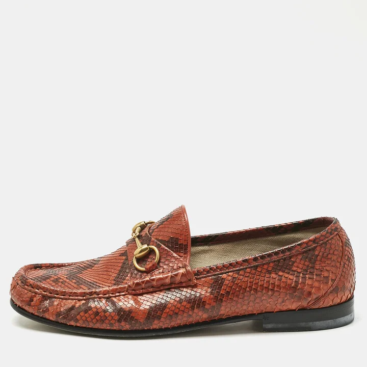 Gucci Orange/Brown Python Horsebit Slip On Loafers Size 42.5