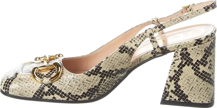 Gucci Princetown Horsebit Snake-Embossed Leather Slingback Pump - Image 2