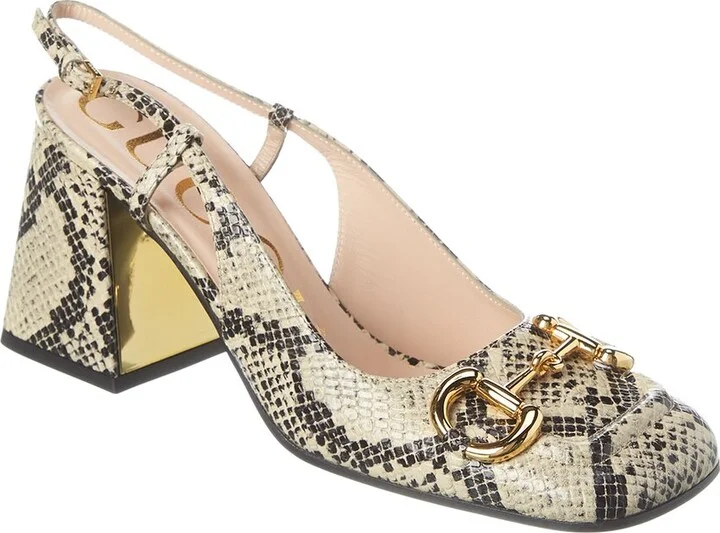 Gucci Princetown Horsebit Snake-Embossed Leather Slingback Pump