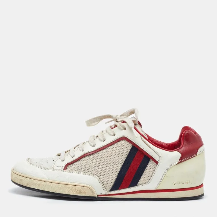 Gucci Red/White Leather and Mesh Tennis 83 Low Top Sneakers Size 40
