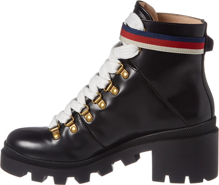 Gucci Sylvie Web Leather Bootie - Image 2