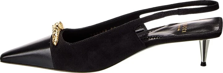 Gucci Tiger Head Leather & Suede Slingback Pump - Image 2