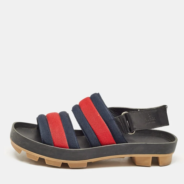 Gucci Tricolor Leather and Canvas Rimini Slingback Sandals Size 40.5