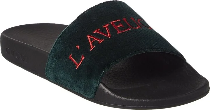 Gucci Velvet Embroidered Slide Sandal