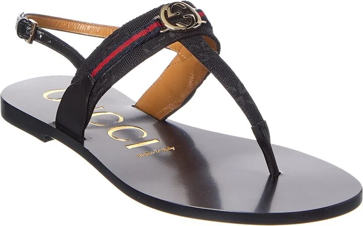Gucci Web Interlocking G Gg Canvas & Leather Sandal