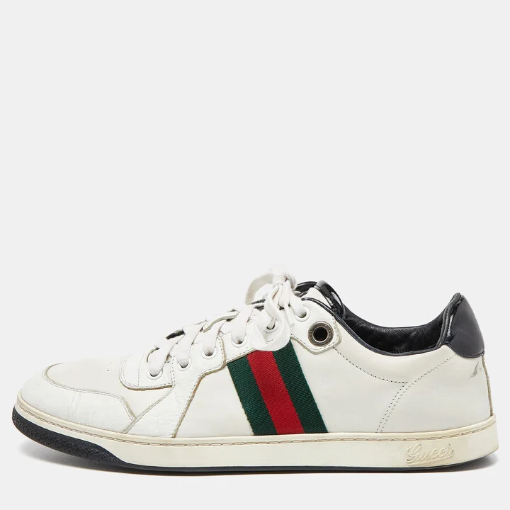Gucci White/Black Leather Ace Web Detail Low Top Sneakers Size 43