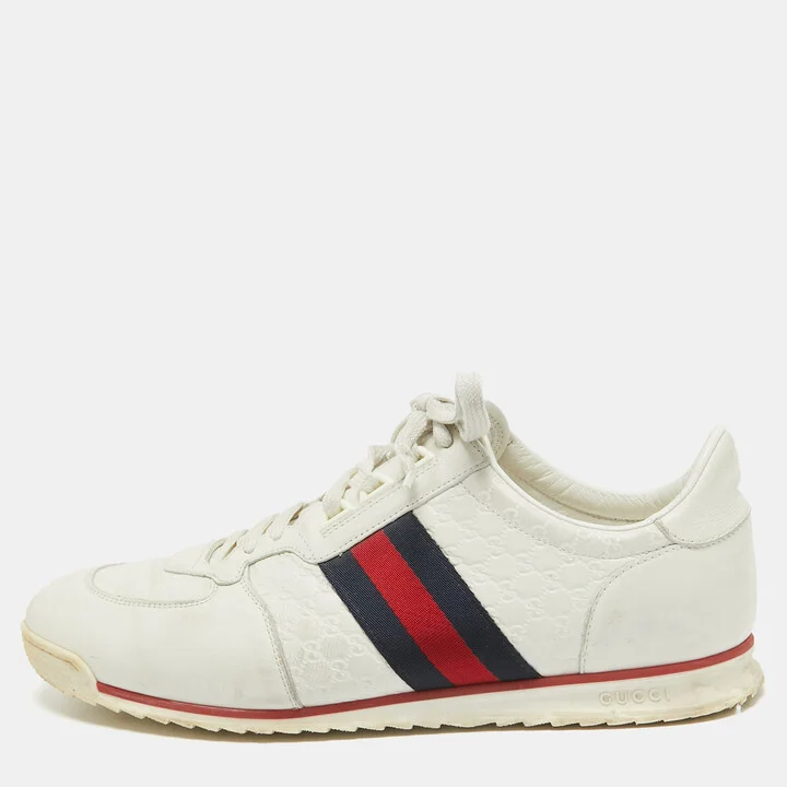 Gucci White Guccissima Leather Web Detail Low Top Sneakers Size 43