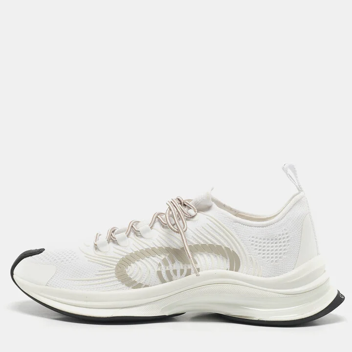 Gucci White Knit Fabric Run Sneakers Size 43.5