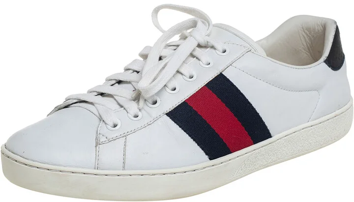 Gucci White Leather And Python Embossed Leather Ace Low Top Sneakers Size 40