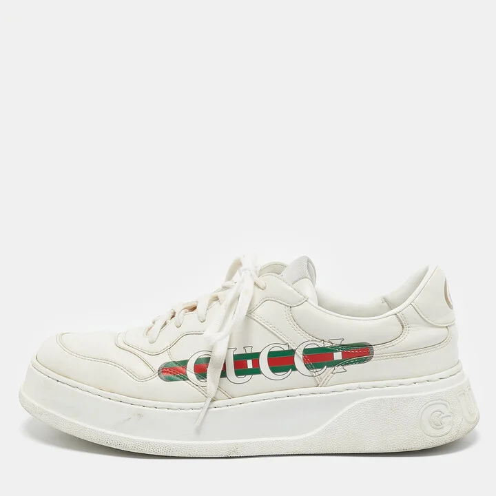 Gucci White Leather Chunky B Lace Up Sneakers Size 43.5