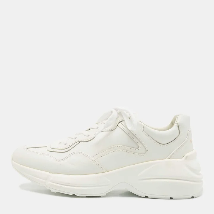 Gucci White Leather Rhyton Lace Up Sneakers Size 41.5