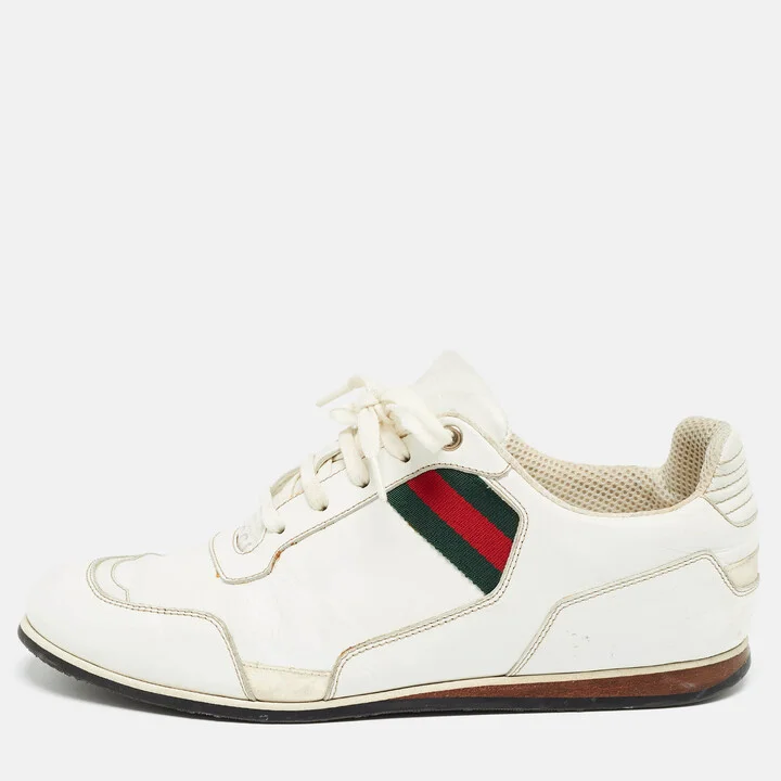 Gucci White Leather Web Detail Low Top Sneakers Size 41
