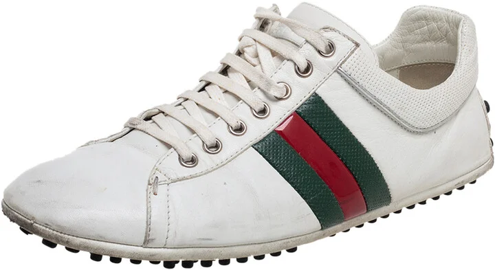 Gucci White Leather Web Lace Up Sneakers Size 42