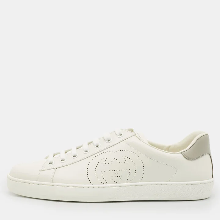 Gucci White Perforated Interlocking G Leather Ace Sneakers Size 42