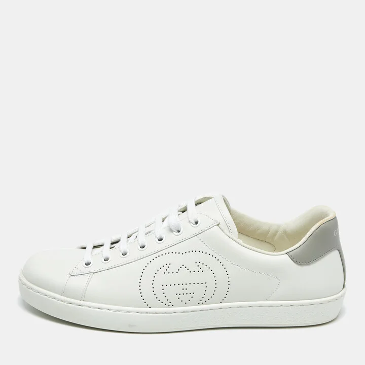 Gucci White Perforated Interlocking G Leather Ace Sneakers Size 42