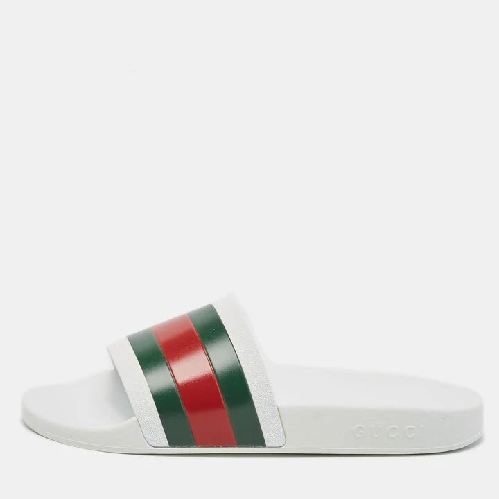 Gucci White Rubber Pursuit 72 Pool Slides Size 41