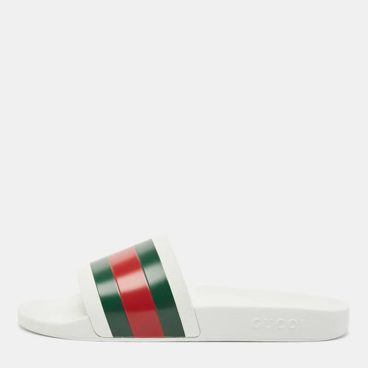 Gucci White Rubber Pursuit 72 Pool Slides Size 46