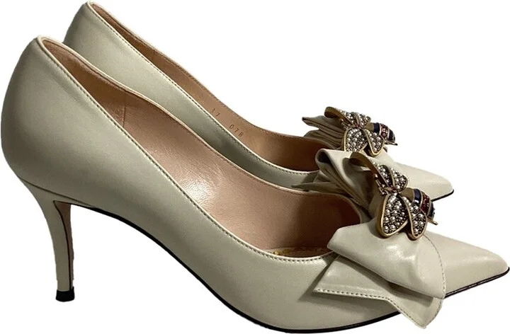 Gucci Women's Leather Queen Margaret Bow Embellished Pump (Authentic Pre-Loved)