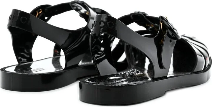 Gucci Women's Leather Shiny Rubber Double G Buckle Strap Sandals 35 Black (Authentic Pre-Loved) - Image 2