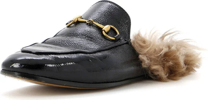 GUCCI Women's Princetown Mules Patent with Fur