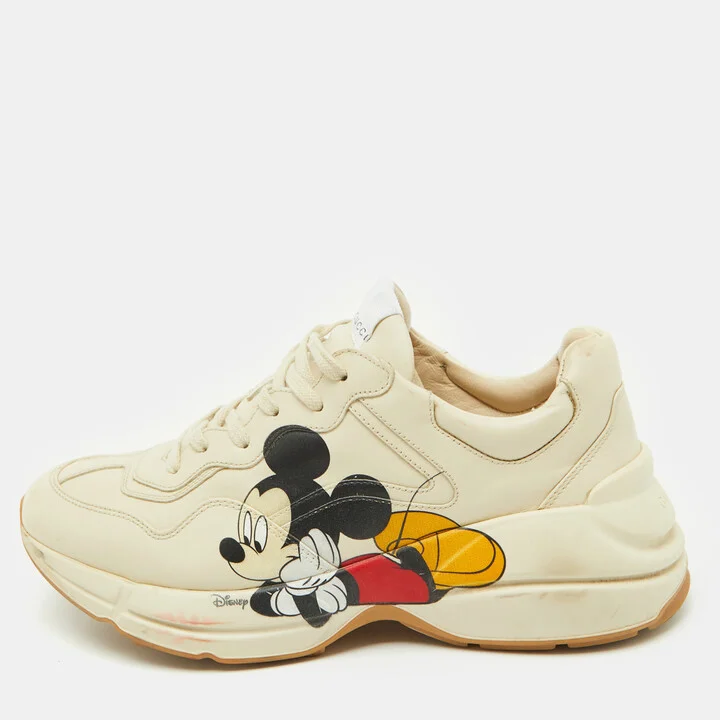 Gucci x Disney Cream Leather Mickey Mouse Rhyton Sneakers Size 41